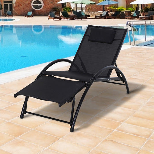 Outsunny Outdoor Lounger Patio Reclining Texteline Chair w/ Pillow Adjustable Footrest Black | Aosom Canada