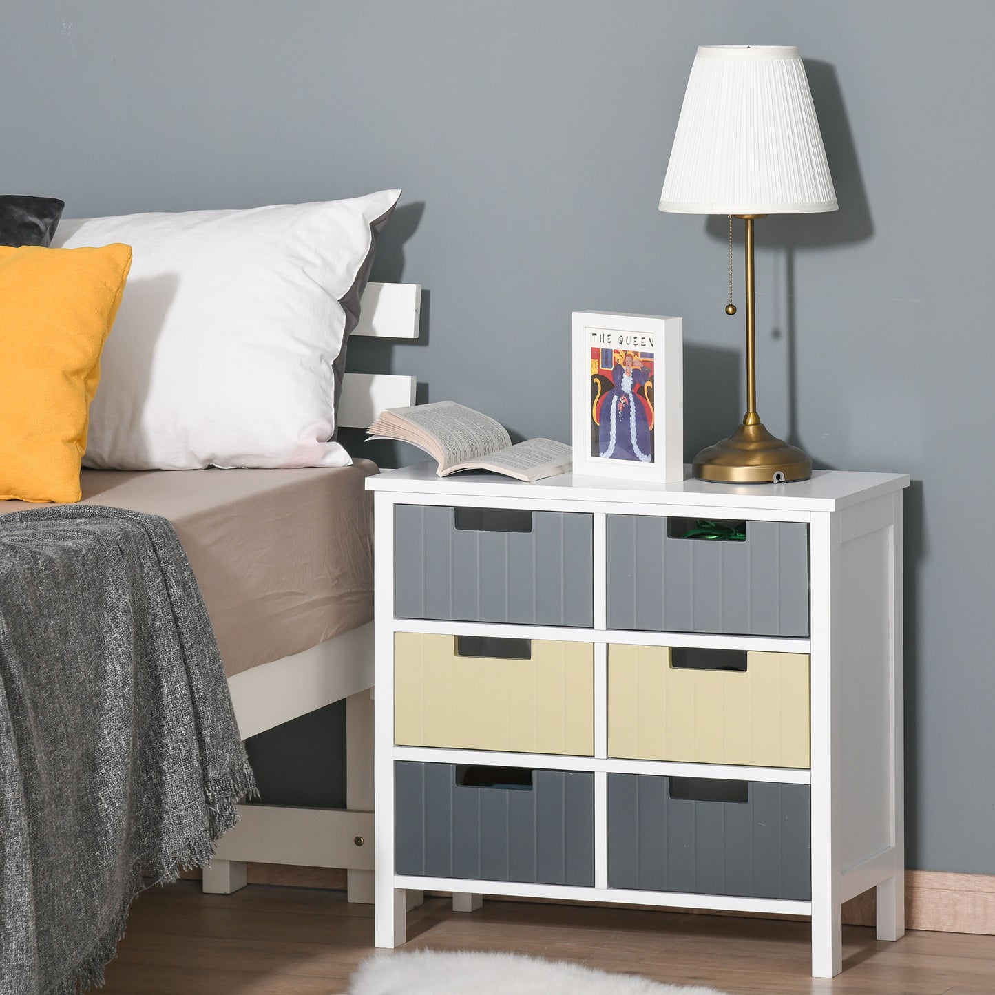HOMCOM 6 Drawer Double Dresser with Wood Top for Closets Bedroom Nursery Room Hallway, Multi-Colored | Aosom Canada