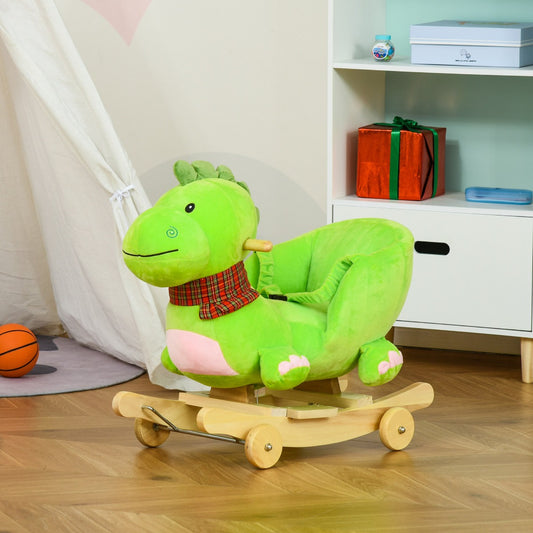 Qaba Kids Interactive 2-in-1 Plush Ride-On Stroller Rocking Dinosaur With Nursery Song 18+ months|Aosom Canada