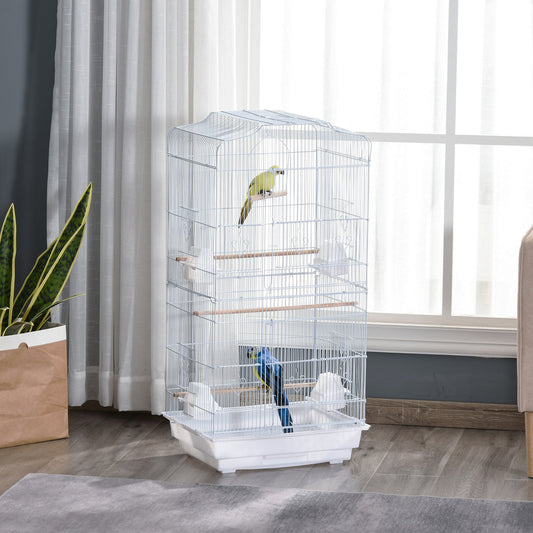 PawHut 36" Bird Cage Macaw Play House Cockatoo Parrot Finch Flight Cage 2 Doors Perch 4 Feeder Pet Supplies White | Aosom Canada