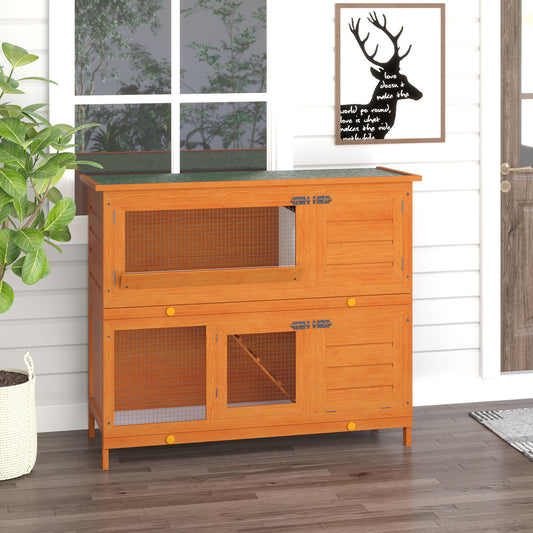 PawHut bunny cages for sale rabbit homes playpen Small Animal Cage Hutch 2 Tier Elevated Wooden Rabbit Chicken Coop w/ Sliding-Out Tray | Aosom Canada