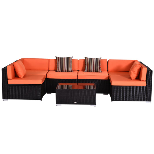 Outsunny 7 Piece Garden Se All-Weather Patio Furniture Sectional Sofa Conversation Couch Rattan Wicker Garden Outdoor Furniture Orange | Aosom Canada