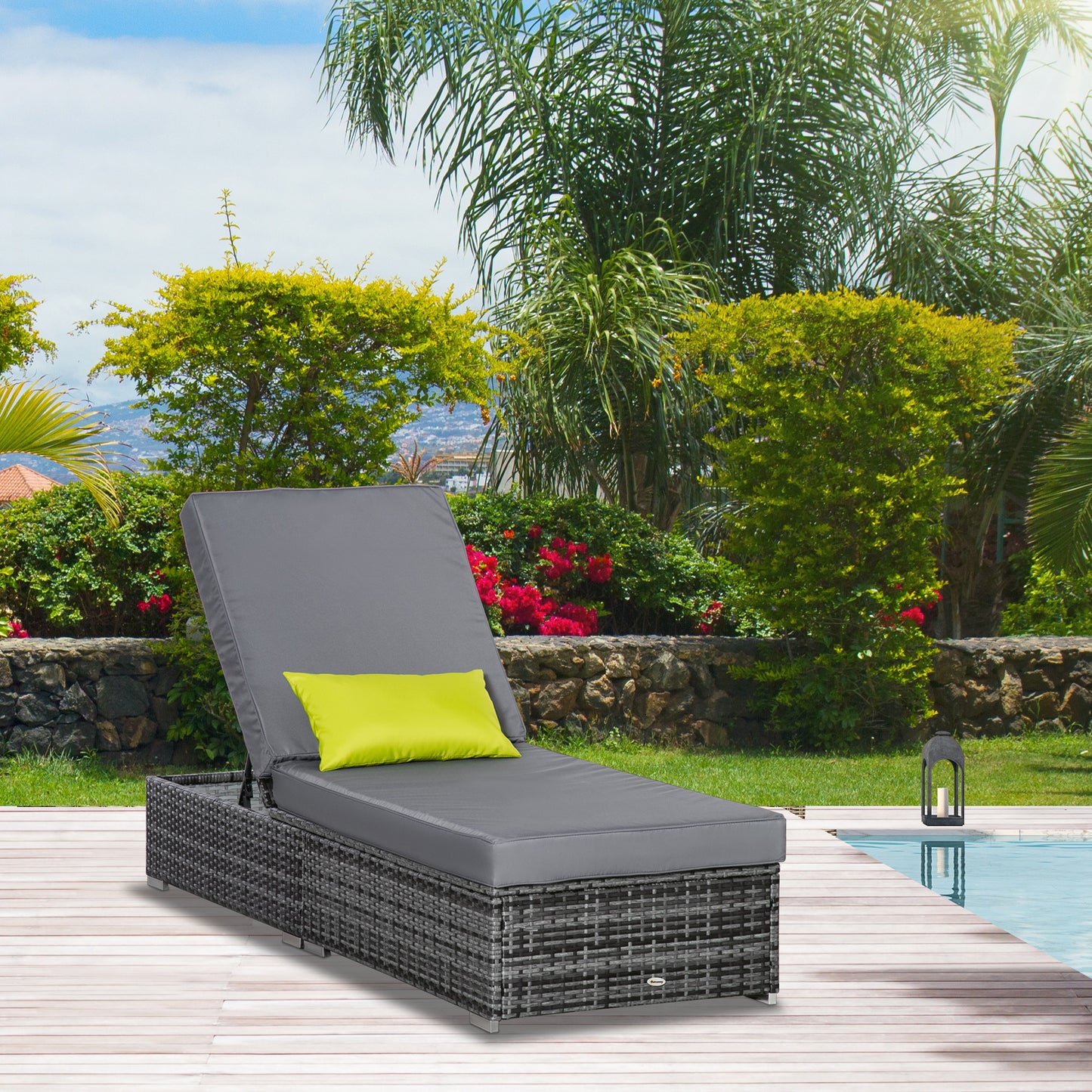 Outsunny Rattan Chaise Lounge Outdoor Sun Lounger Patio Wicker Bed Garden Adjustable Recliner Sofa Patio Furniture, Grey | Aosom Canada