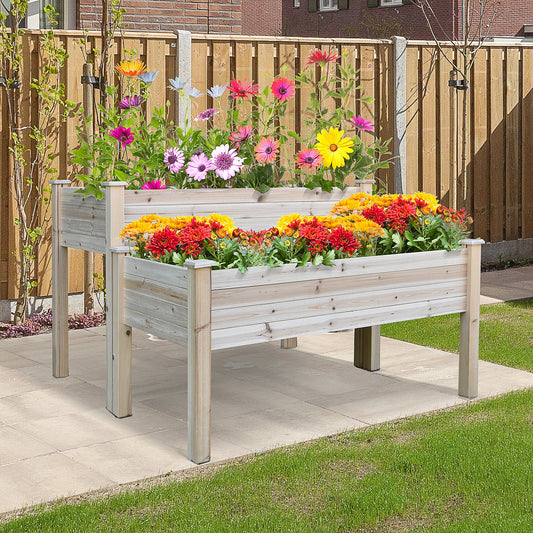 Outsunny 2-Piece Solid Fir Wood Plant Raised Bed Flower Vegetable Herb Grow Box Stand Garden  Step Planter Stand Free Combination | Aosom Canada
