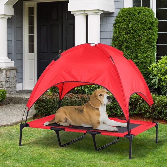 PawHut Elevated Pet Bed Dog Cot Portable Outdoor&Indoor Cot Tent Canopy Shelter Instant Red | Aosom Canada
