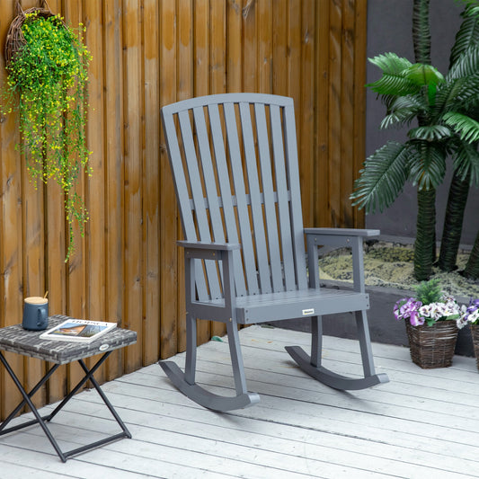 Outsunny Wooden Rocking Chair, Traditional Porch Rocker, Fade-Resistant Patio Rocker Chair for Outdoor Indoor Use, Grey | Aosom Canada