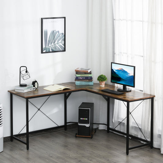 HOMCOM L-Shaped Desk, 59" Corner Computer Desk, Writing Workstation for Home, Office, Study, Dorm, Rustic Brown | Aosom Canada