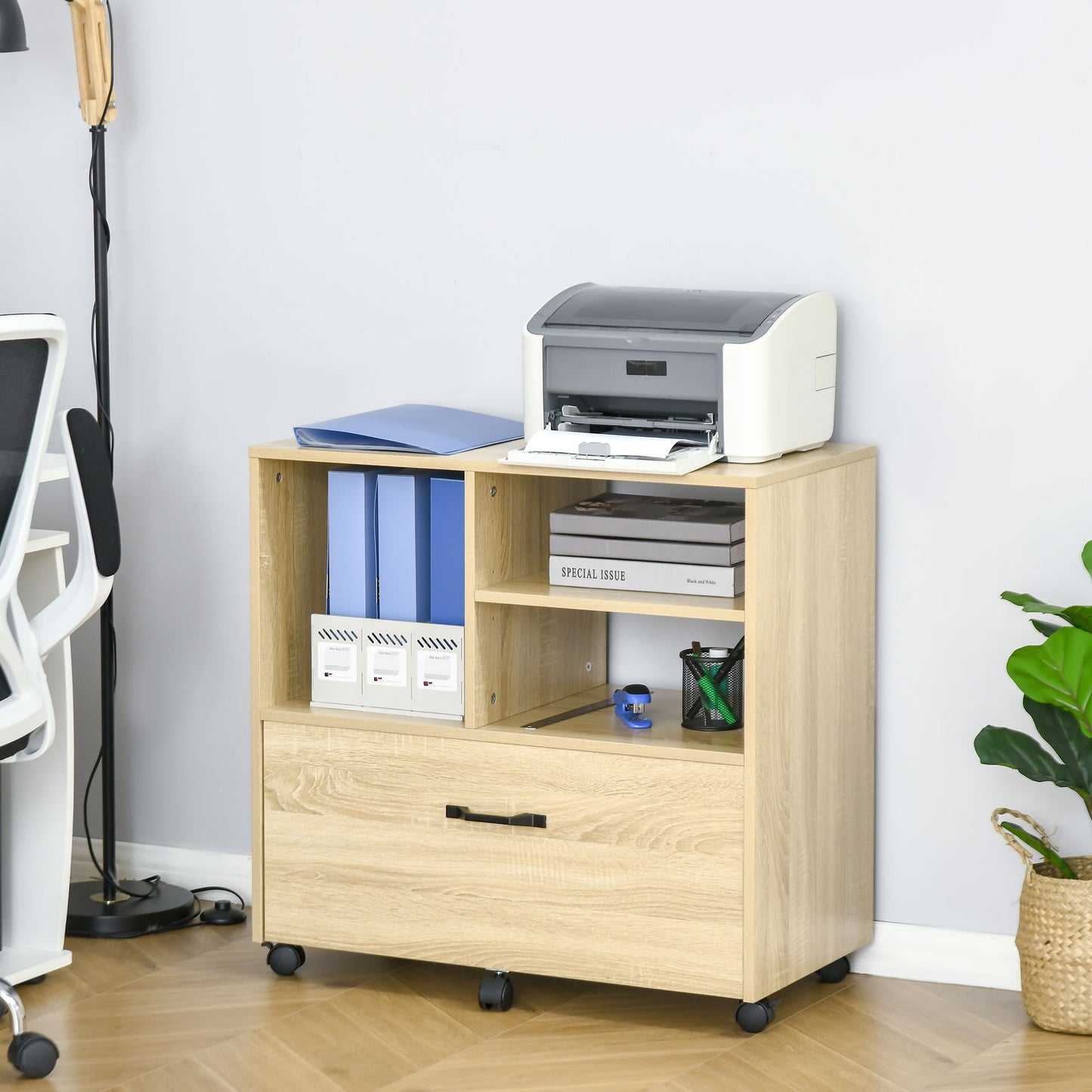 Vinsetto Mobile Lateral File Cabinet with Large Drawer for Letter and Legal Sized, Filing Folder Storage Organizer, Natural Wood Grain | Aosom Canada