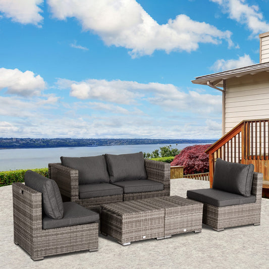 Outsunny 8pc Outdoor Wicker Rattan Sofa Set Yard Conversation Reclining Seat Tea Table and Footstool Garden Furniture, Grey & Orange | Aosom Canada