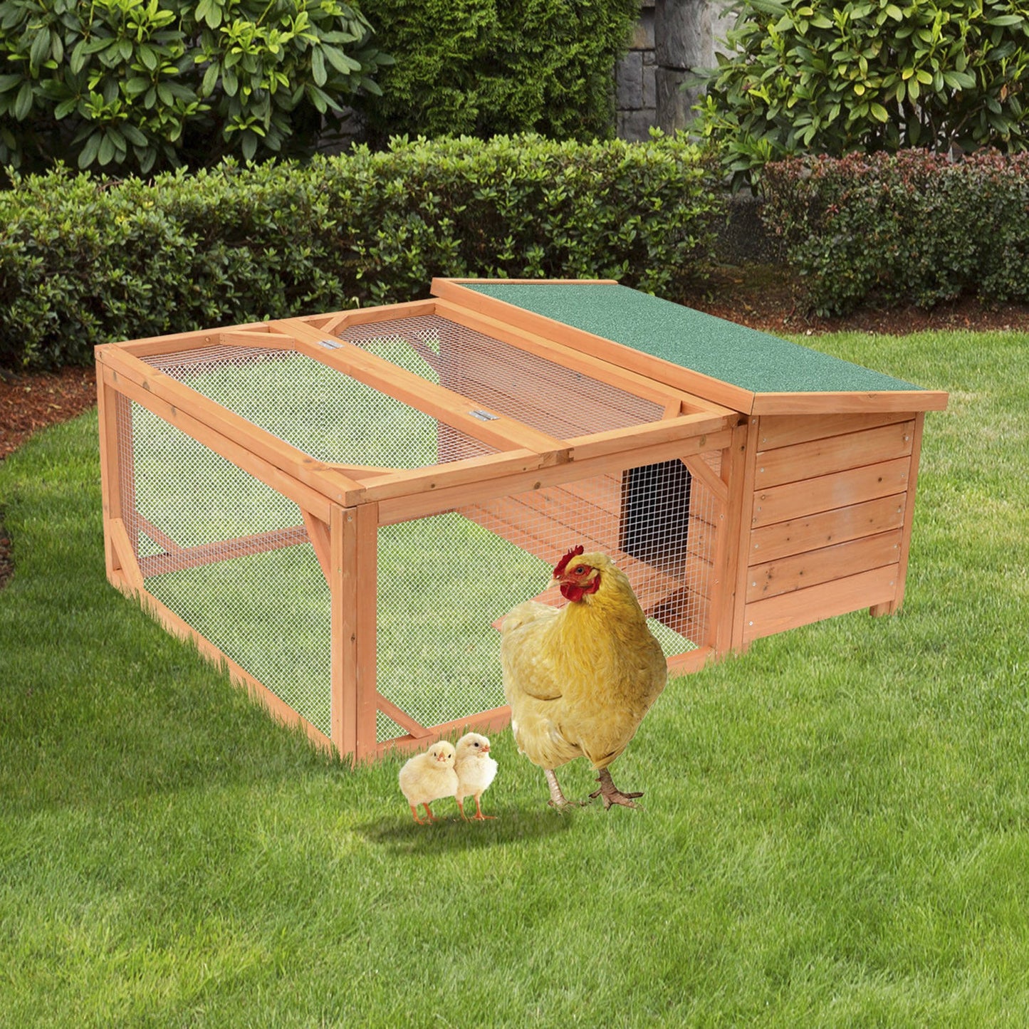 PawHut 51" Chicken Coop Wooden Hen House Rabbit Hutch Poultry Cage Pen Outdoor Backyard with Run | Aosom Canada