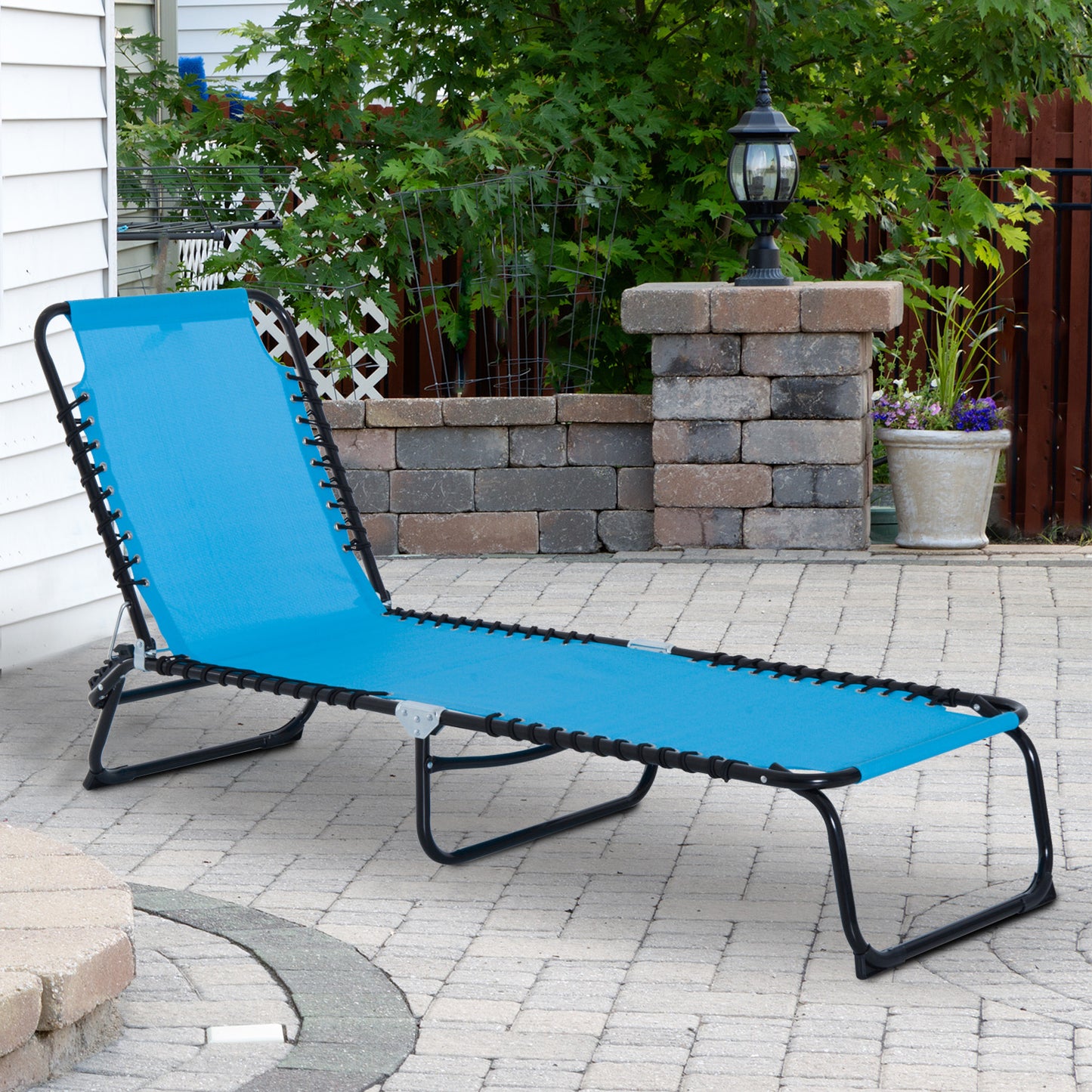 Outsunny 4-Level Adjustable Folding Beach Bed Reclining Lounger Cot Lightweight Portable Camping Camping Recliner Seat, Sky Blue | Aosom Canada