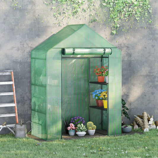 Outsunny Walk In Greenhouse for Outdoor, Portable Gardening Plant Grow House with 2 Tier Shelf, 55" W x 28" D x 75" H, Green | Aosom Canada