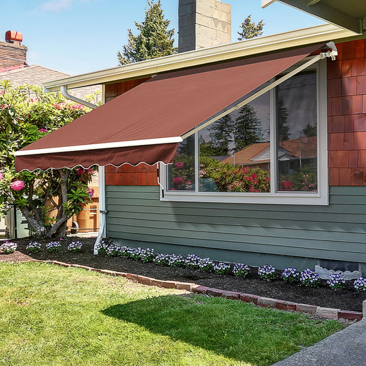 Outsunny 10‘X8' Manual Retractable Patio Awning Coffee | Aosom Canada