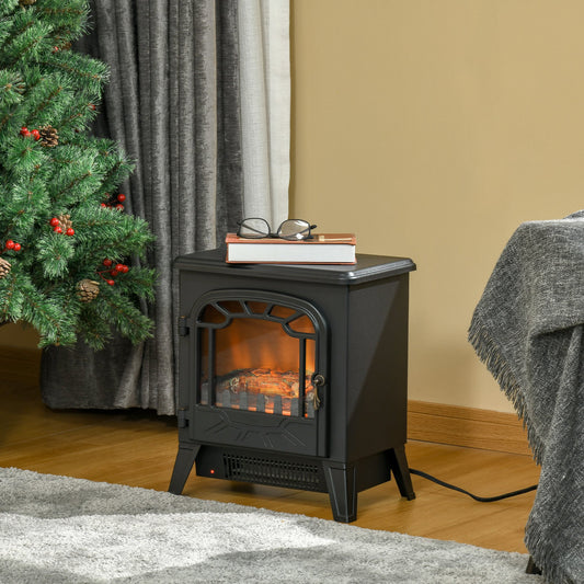 HOMCOM Freestanding Electric Fireplace Stove Heater with Realistic Flame Effect, Overheat Protection, 750W/1500W, Black | Aosom Canada