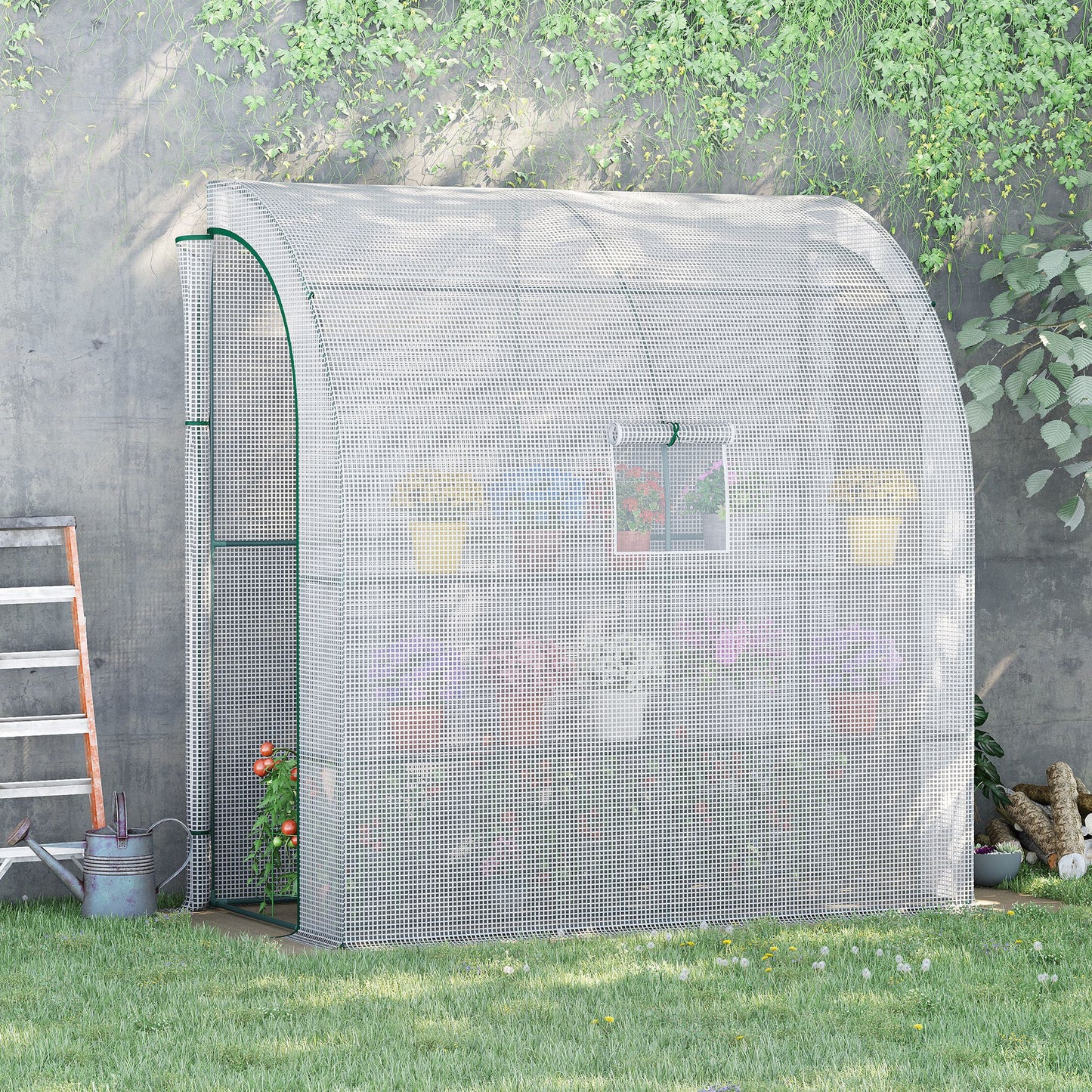 Outsunny 7' x 3' x 7' Outdoor Walk-In Greenhouse, Plant Gardening Green House with Roll-up Windows and 3-Tier Shelves, White | Aosom Canada