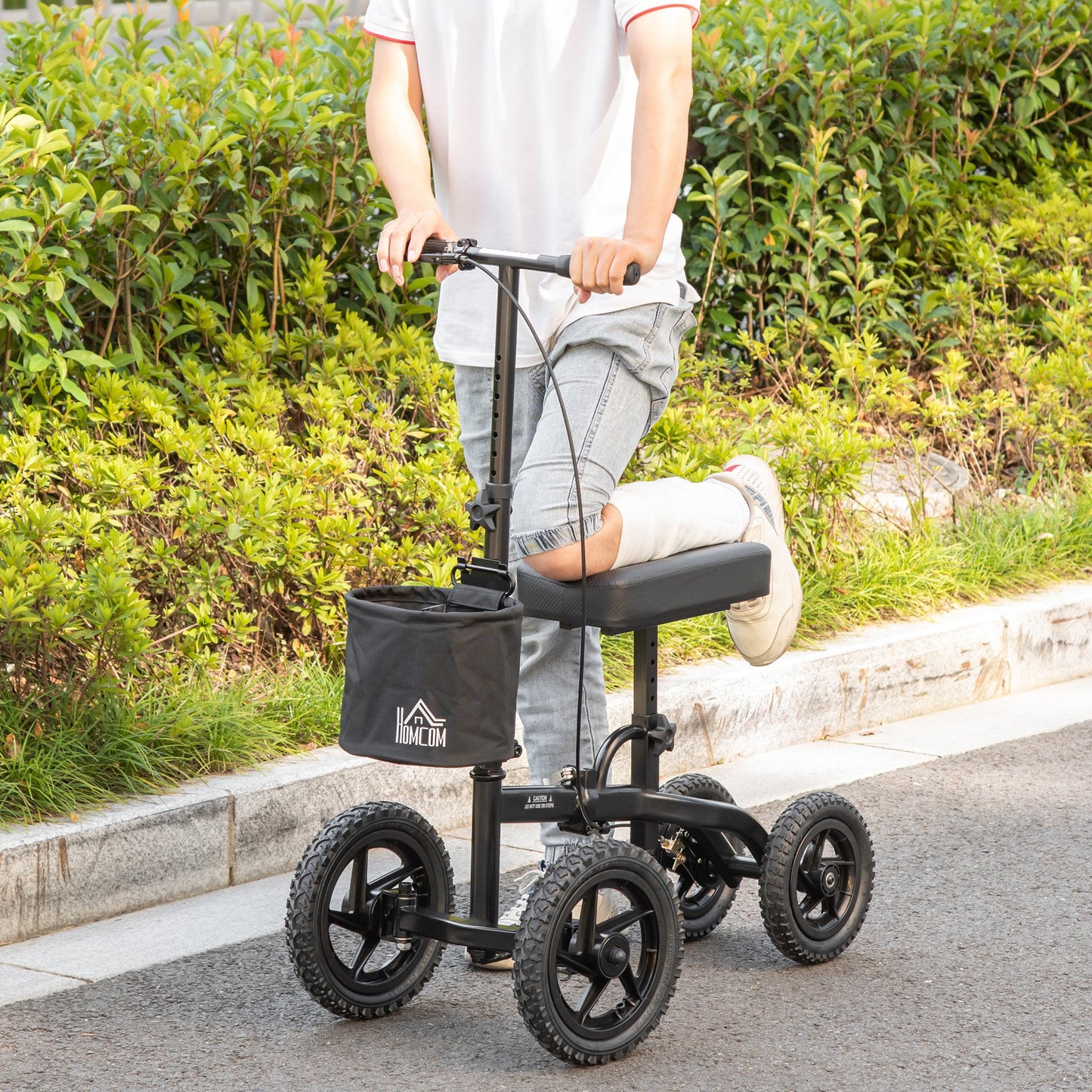 HOMCOM Knee Walker, Foldable Steerable Medical Knee Scooter with Braking System, Storage Bag for Foot Injuries, Black | Aosom Canada