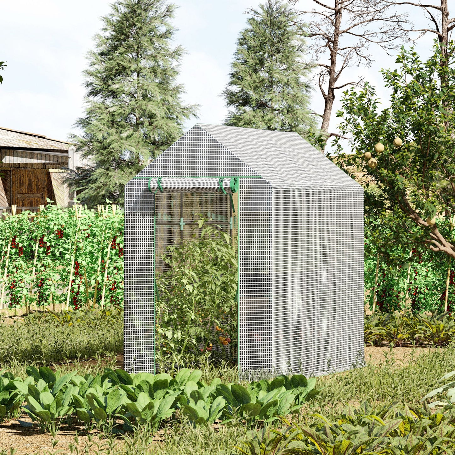 Outsunny 73" x 47" x 75" Walk-in Greenhouse Outdoor Portable Plant Flower Growth Warm House w/ Roll-up Door and 4 Shelves White | Aosom Canada