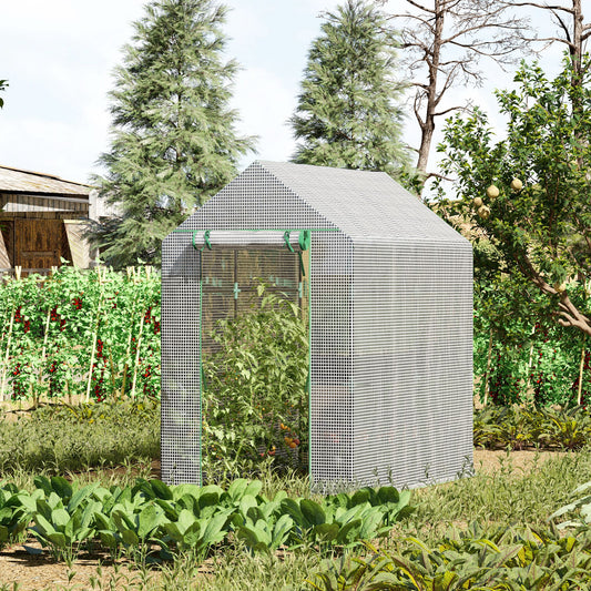 Outsunny 73" x 47" x 75" Walk-in Greenhouse Outdoor Portable Plant Flower Growth Warm House w/ Roll-up Door and 4 Shelves White | Aosom Canada