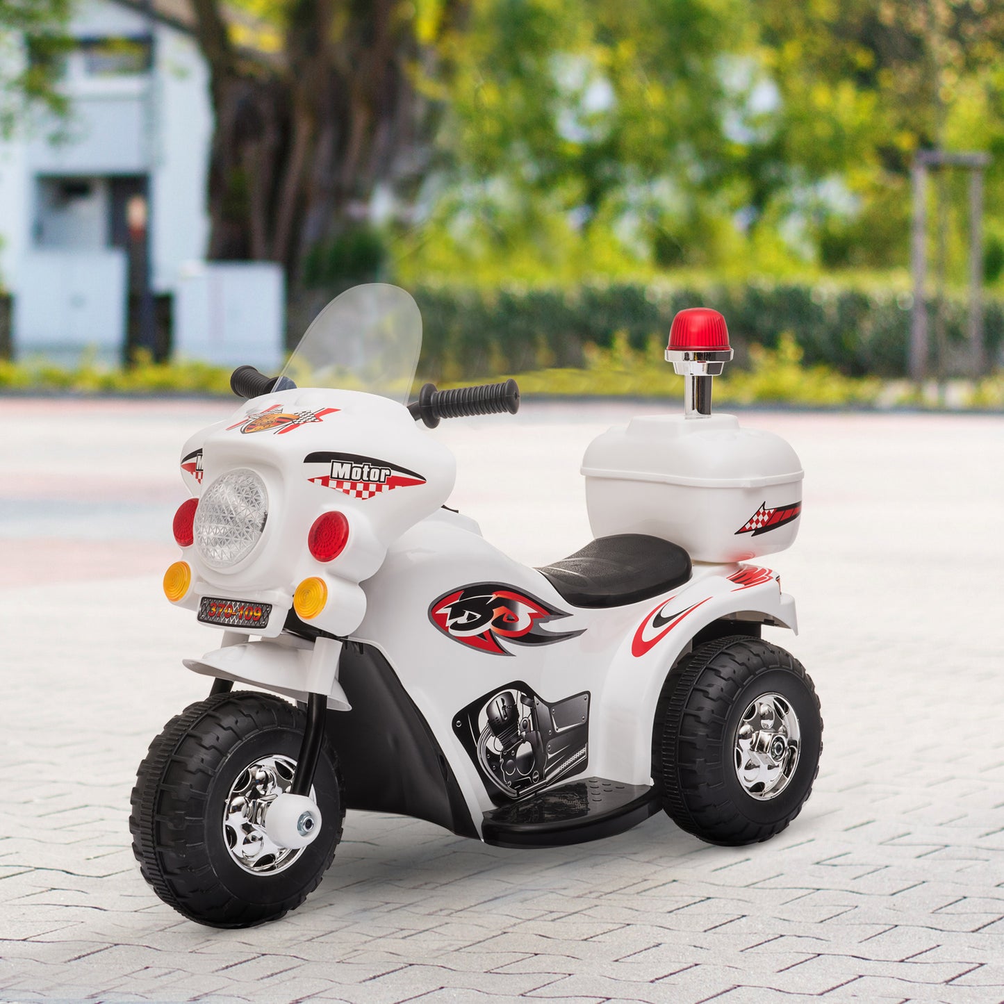 Aosom 6V Kid Electric Motorcycle Police Car Ride On Toy Motorbike Battery Powered For 18-36 Months W/ Light Mp3 Storage Box White | Aosom Canada