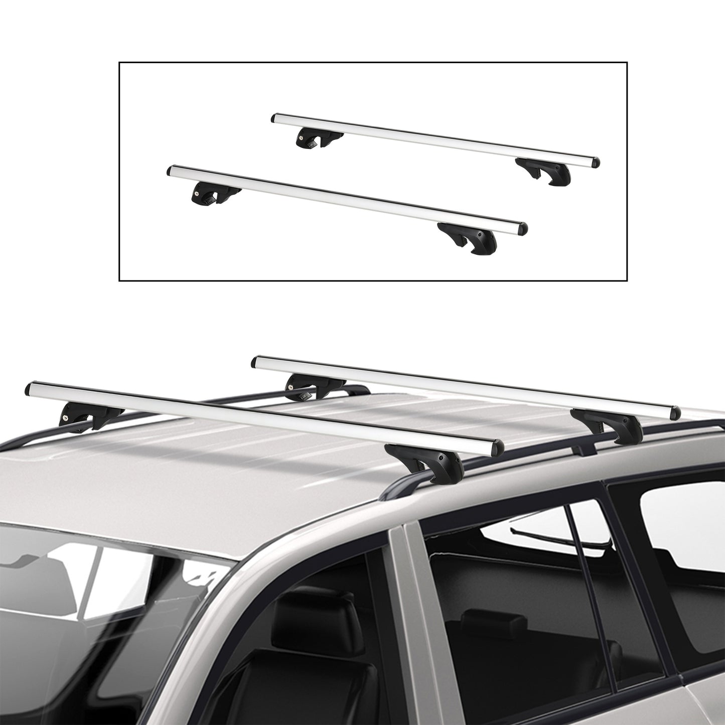Outsunny Roof Top 2 PC Aluminum Cross Bars Lockable Adjustable Baggage Luggage Roof Rack, Silver (49") | Aosom Canada
