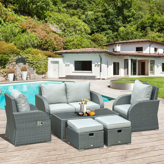 Outsunny 6-PCs Patio Furniture Sets Outdoor Wicker Sofa Set Rattan Angle Adjustable Recline Single Chair Conversation Set, Grey | Aosom Canada