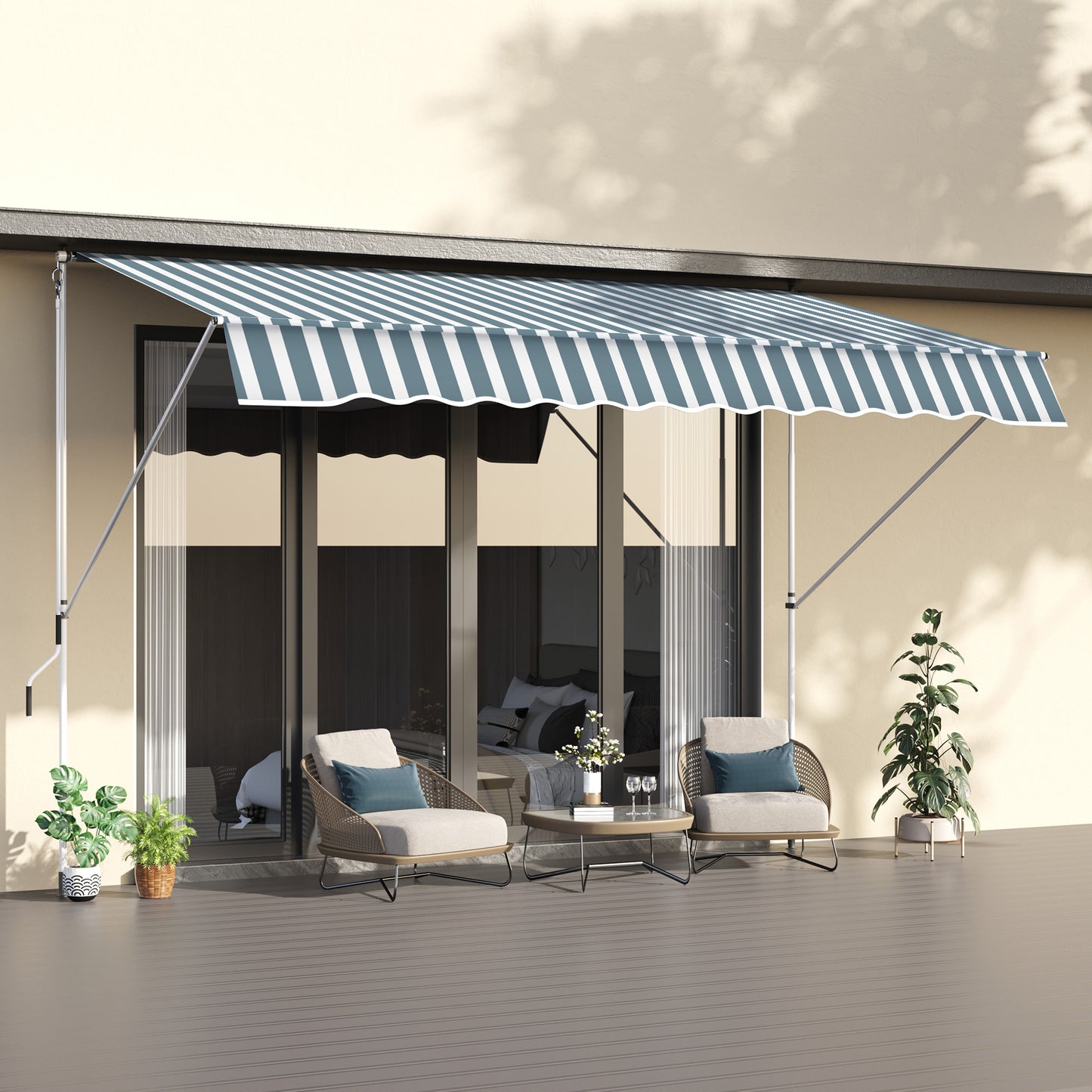 Outsunny 10x5ft Manual Retractable Patio Awning Window Door Sun Shade Deck Canopy Shelter Water Resistant UV Protector Green | Aosom Canada