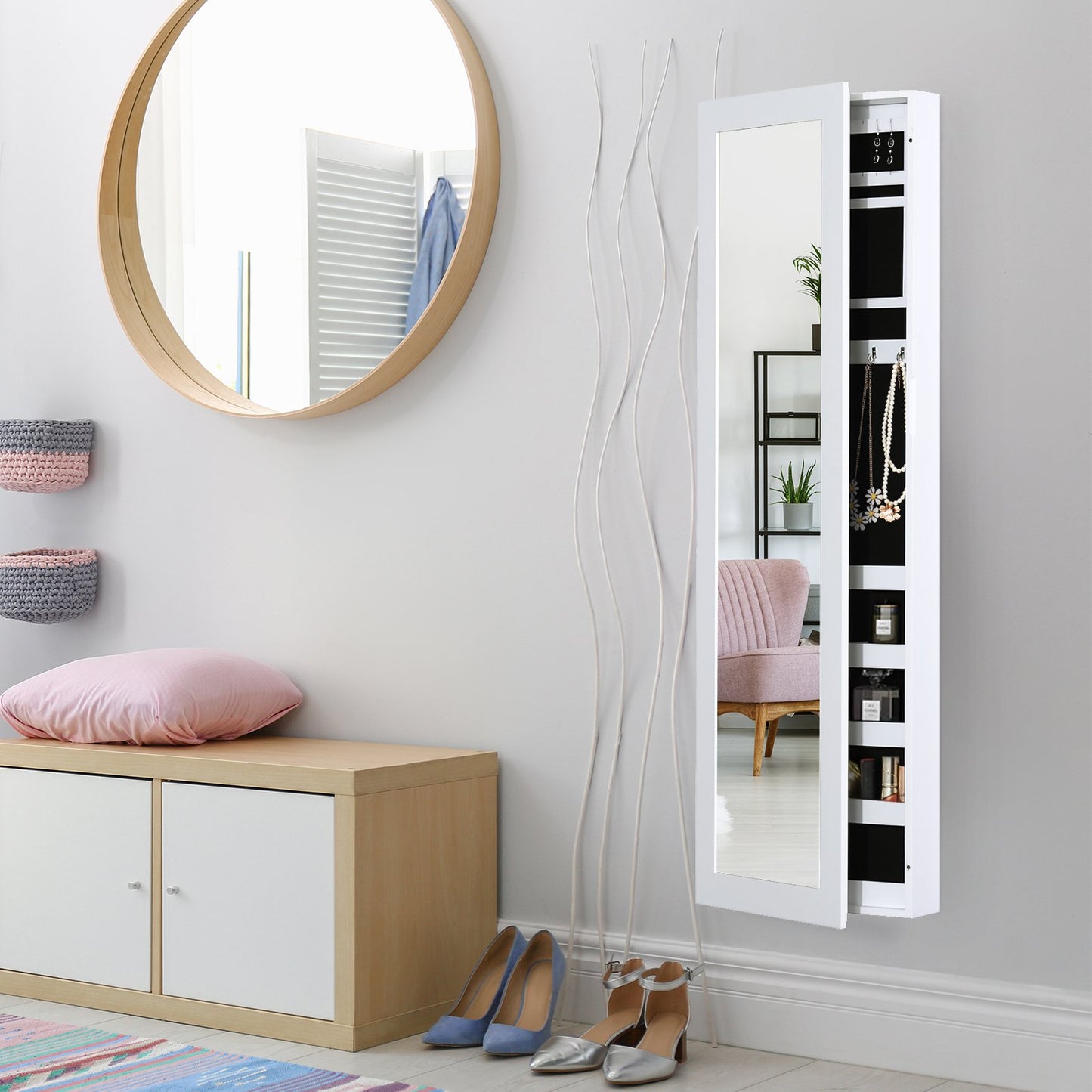 HOMCOM Jewelry Cabinet  Armoire Jewelry Armoire Wall Door Mounted Jewelry Organizer Storage Case White | Aosom Canada
