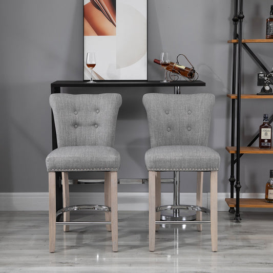 Homcom 2 Pieces Counter Height Bar Stools Bar Benches Dining Chair With Footrest Solid Wood Leg Home Pub Grey | Aosom Canada