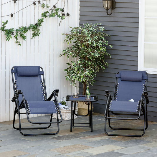 Outsunny 3pcs Zero Gravity Lounger Chair Set Patio Chaise Lounge Side Table Set w/ Cup Holder Blue | Aosom Canada