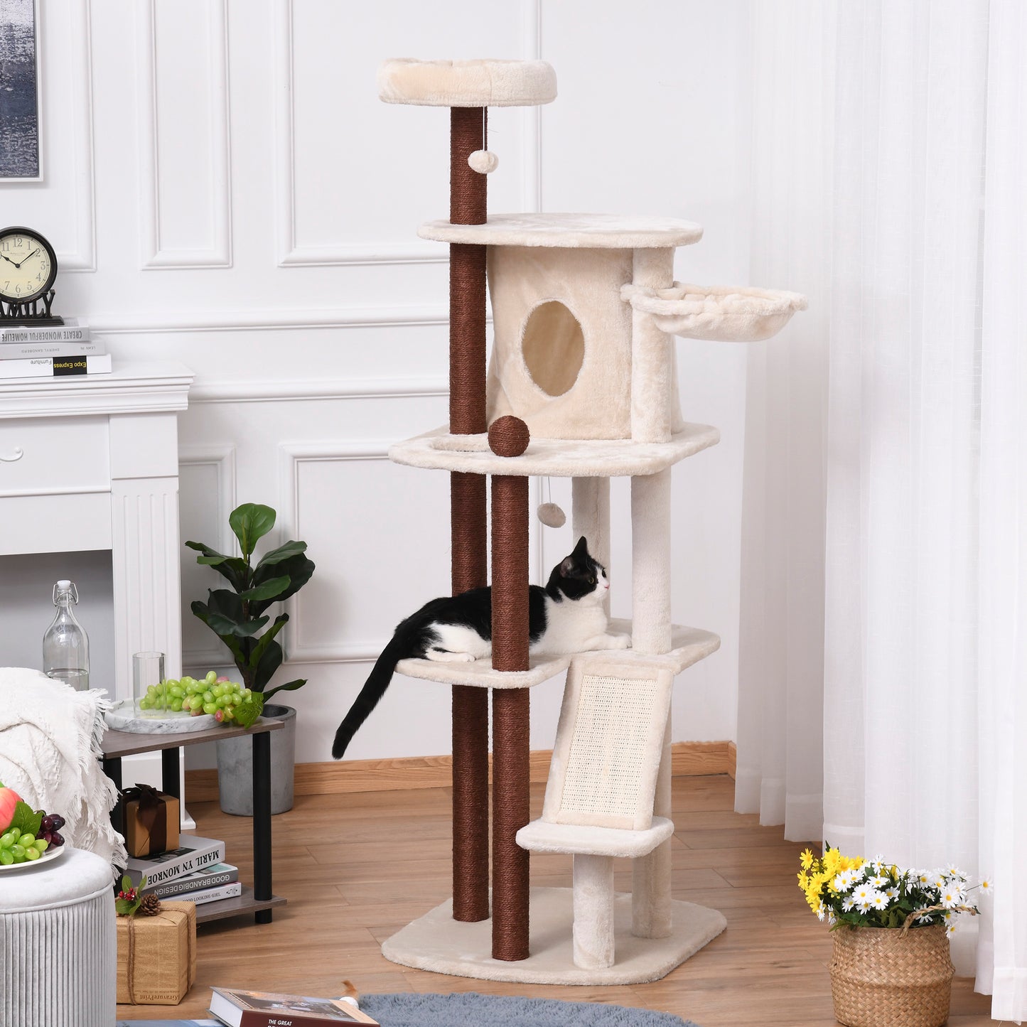 PawHut Cat tree Tower Climbing Kitten Activity Center Furniture with Sisal Scratching Post Pad Condo Perch Hanging Balls Hammock Beige | Aosom Canada