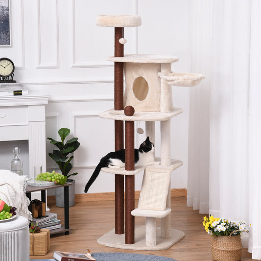PawHut Cat tree Tower Climbing Kitten Activity Center Furniture with Sisal Scratching Post Pad Condo Perch Hanging Balls Hammock Beige | Aosom Canada