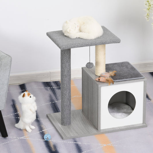 PawHut Cat Scratching Post Cat Tree Canada Cat Tower Condo Natural Sisal for Pets Multi-level Cat Tree Activity Center Furniture Grey | Aosom Canada