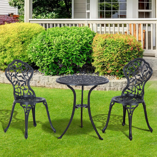 Outsunny 3pcs Patio Bistro Set with Umbrella Hole, Antique Style Garden Coffee Set, Outdoor Bistro Dining Set - Black | Aosom Canada