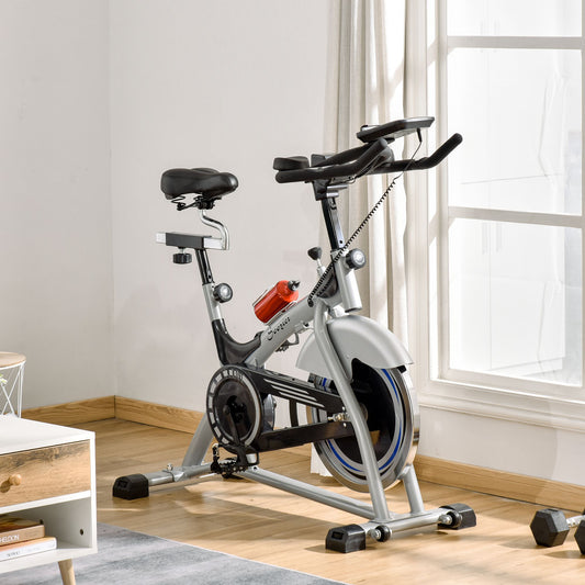 Soozier Indoor Cycling Bike Quiet Belt Drive Stationary, Flywheel Cardio Workout Bicycle w/ LCD Monitor, Phone Holder, Bottle Holder | Aosom Canada