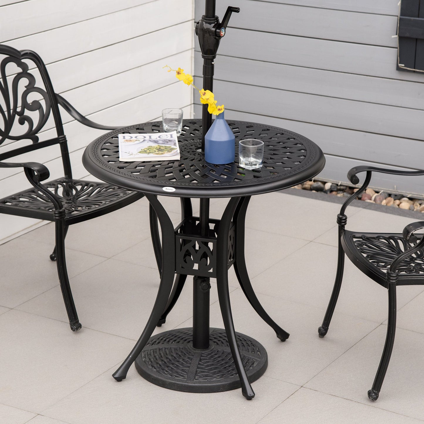 Outsunny 30-inch Round Patio Dining Table with Umbrella Hole Antique Cast Aluminium Outdoor Bistro Table, Black | Aosom Canada