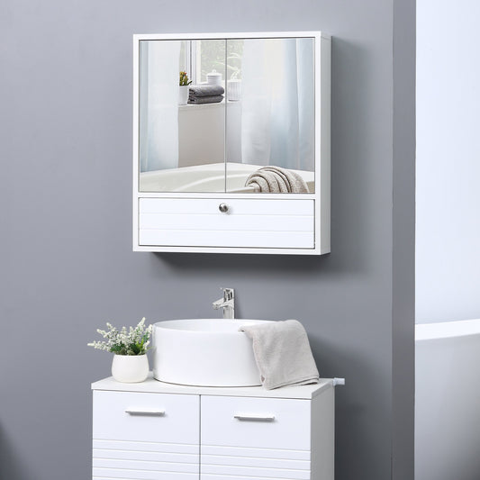 kleankin Wall Mounted Medicine Cabinet, Bathroom Mirrored Cabinet with Double Door, Storage Drawer and Adjustable Shelf, White | Aosom Canada