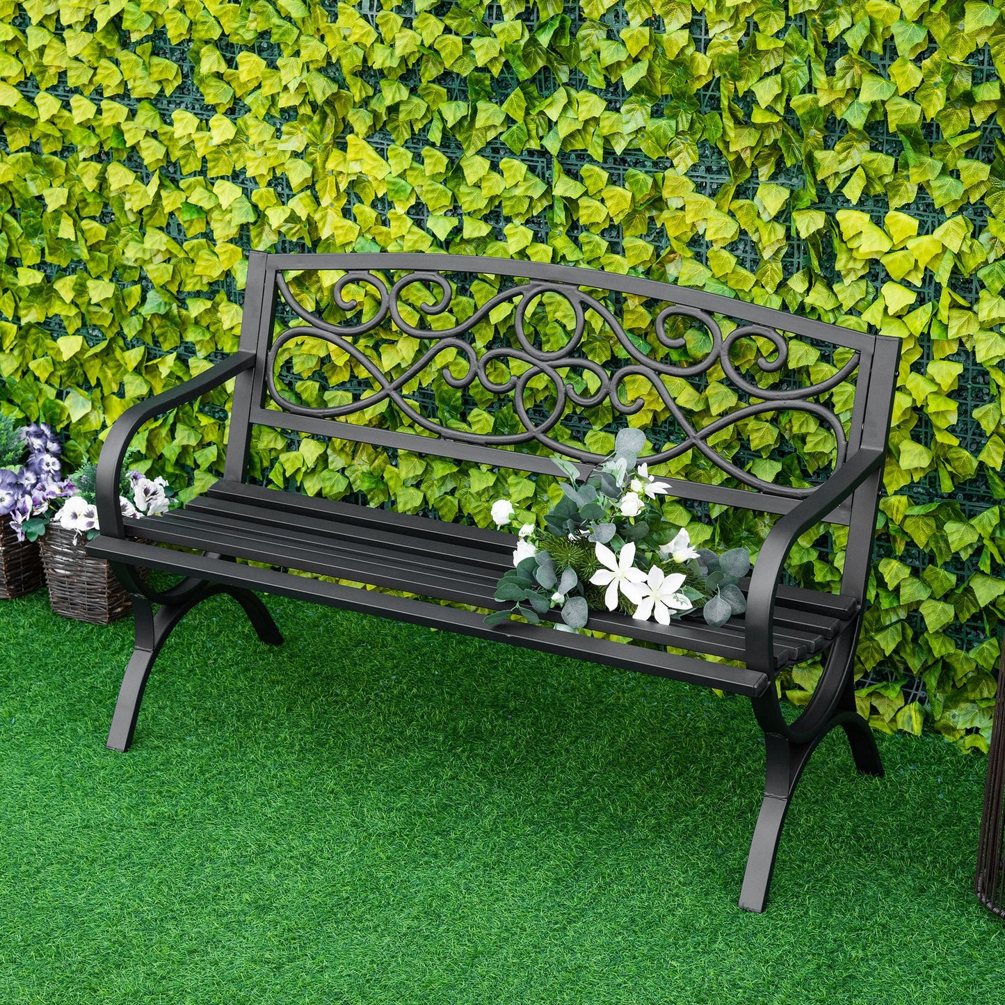 Outsunny 2-Seater Garden Bench Antique Loveseat with Armrest for Yard, Lawn, Porch, Patio, Steel | Aosom Canada