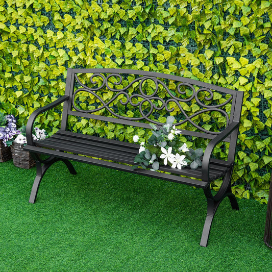 Outsunny 2-Seater Garden Bench Antique Loveseat with Armrest for Yard, Lawn, Porch, Patio, Steel | Aosom Canada