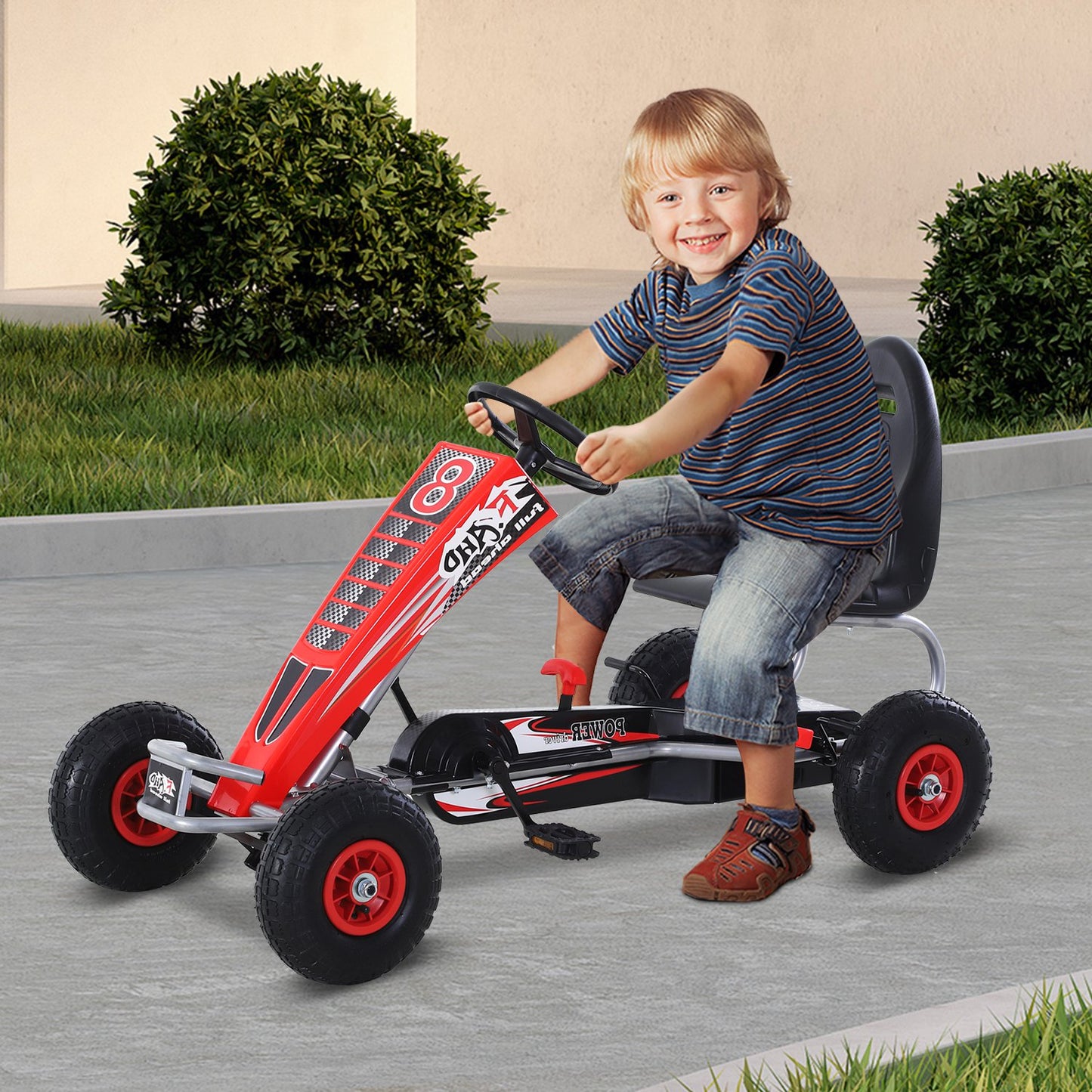 Aosom Kids Pedal Go Cart Ride-On Car Karting Kids Racing Style W/ Adjustable Seat Rubber Wheels Handbrake Clutch Red| Aosom Canada