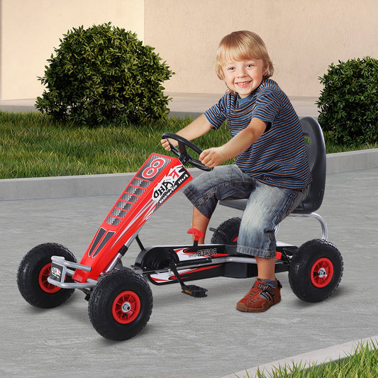 Aosom Kids Pedal Go Cart Ride-On Car Karting Kids Racing Style W/ Adjustable Seat Rubber Wheels Handbrake Clutch Red| Aosom Canada