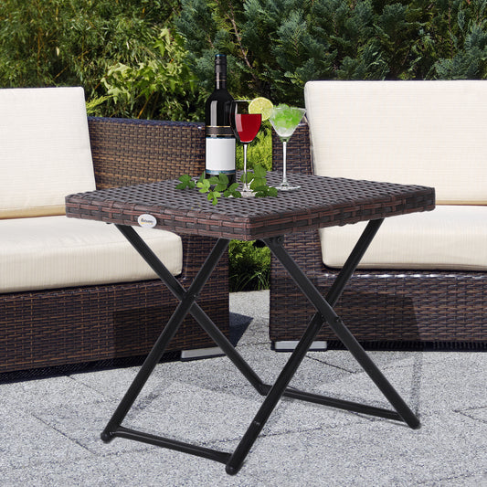 Outsunny Garden Small Folding Rattan Coffee Table Bistro Balcony Outdoor Wicker Brown | Aosom Canada