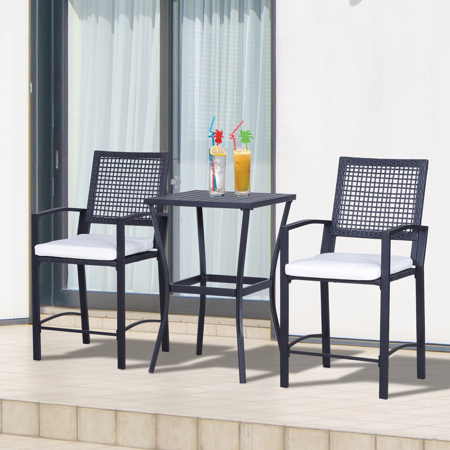 Outsunny 3 Piece Outdoor Classic Bar Style Patio Rattan Bistro Furniture Set | Aosom Canada