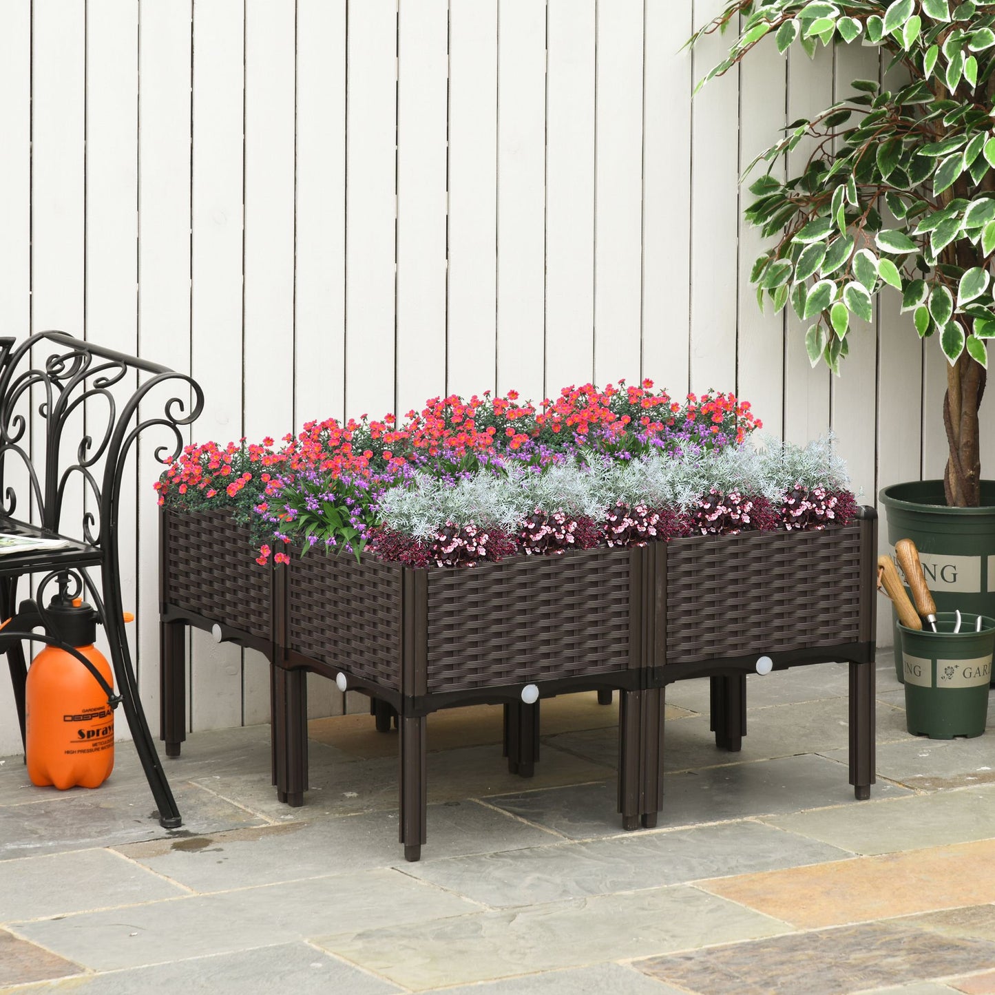 Outsunny 4-piece Raised Garden Bed PP Raised Flower Bed Plant Stand Stackable Vegetable Herb Grow Box | Aosom Canada