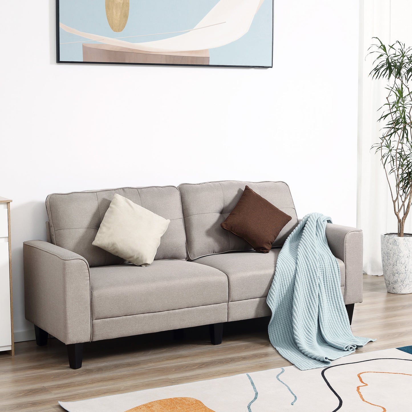 HOMCOM Mid-Century Loveseat Sofa with Upholstered Seat, Button-Tufted Back Cushion, Linen Fabric 2 Seater Couch  | Aosom Canada