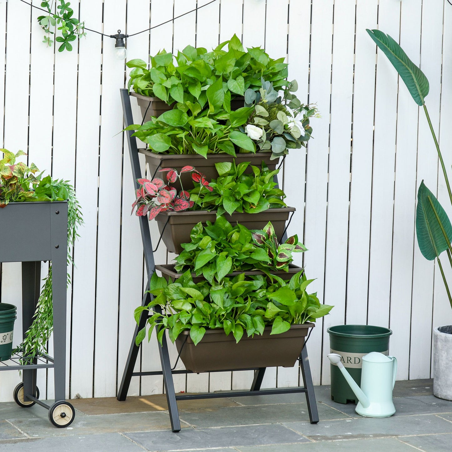 Outsunny 5-Tier Raised Garden Bed Planter Grow Containers Plant Flower Vegetable Pot with Leaking Holes for Outdoor Patio Brown | Aosom Canada