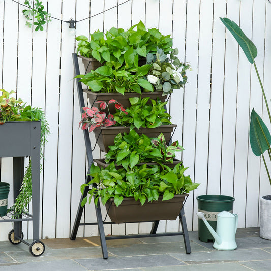 Outsunny 5-Tier Raised Garden Bed Planter Grow Containers Plant Flower Vegetable Pot with Leaking Holes for Outdoor Patio Brown | Aosom Canada