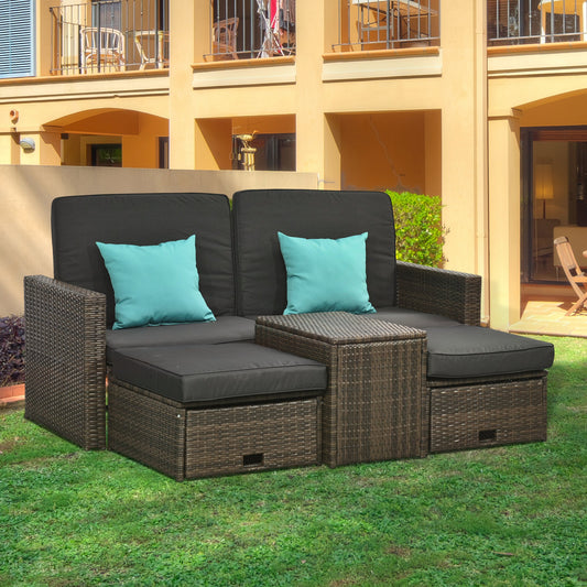 Outsunny 5pcs Patio Rattan Wicker Sofa Set Adjustable Chaise lounge Furniture w/ Coffee Table Ottoman for Patios Backyard Deep Grey | Aosom Canada