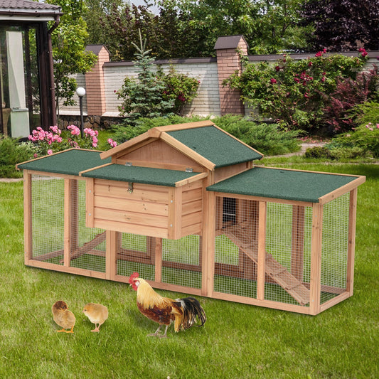 PawHut 80" Deluxe Chicken Coop Wooden Hen House Rabbit Hutch Poultry Cage Pen Outdoor Backyard with Nesting Boxes Run Large | Aosom Canada
