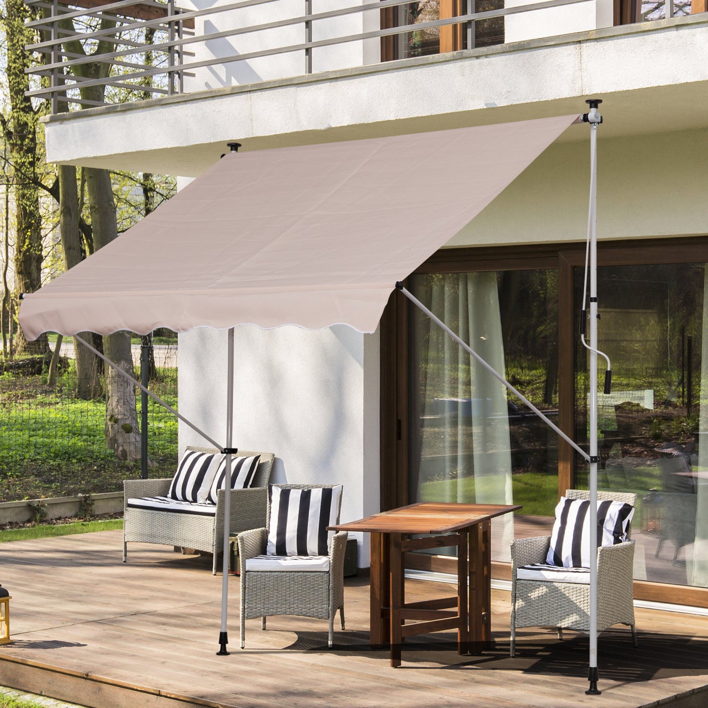 Outsunny 6.6'x5' Manual Retractable Patio Awning Window Door Sun Shade Deck Canopy Shelter Water Resistant UV Protector Beige | Aosom Canada