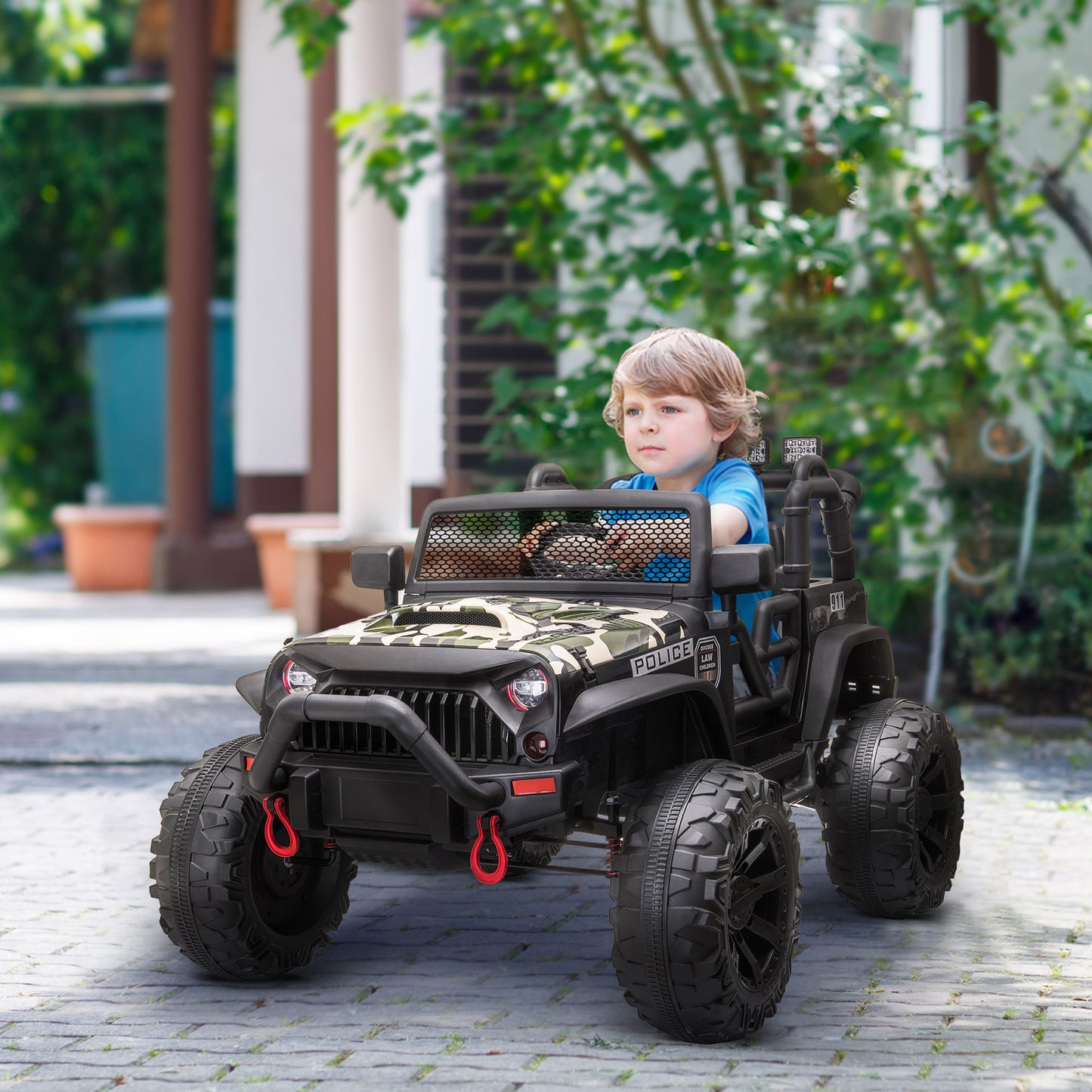 Aosom 12V Battery-powered Kids Electric Ride On Police Car 2-Seater SUV Truck Toy with Parental Remote Control Bluetooth, Camouflage | Aosom Canada